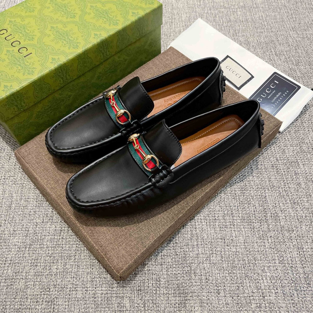 Gucci Black Web Stripe Loafers