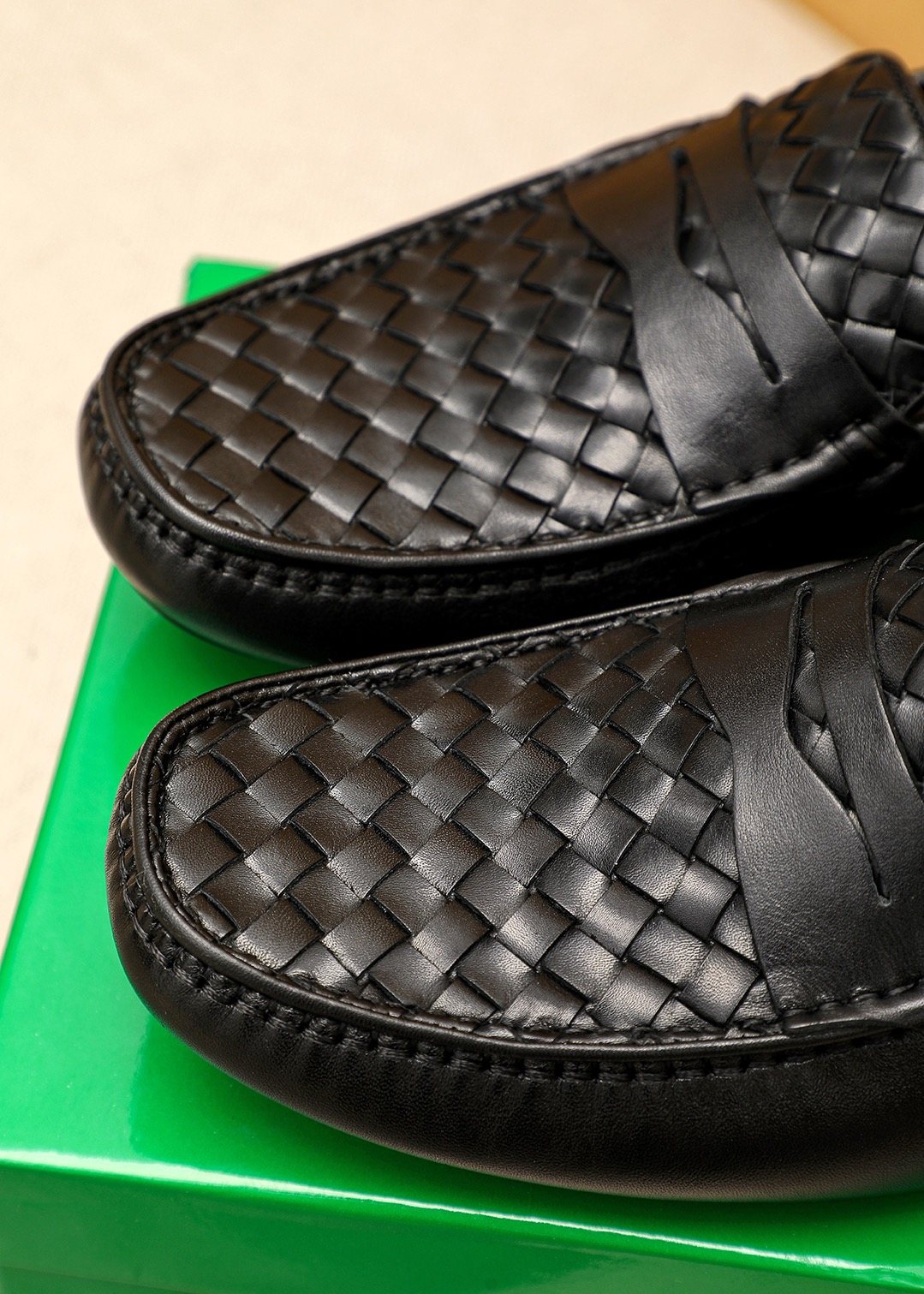 Bottega Veneta Black Woven Leather Loafers