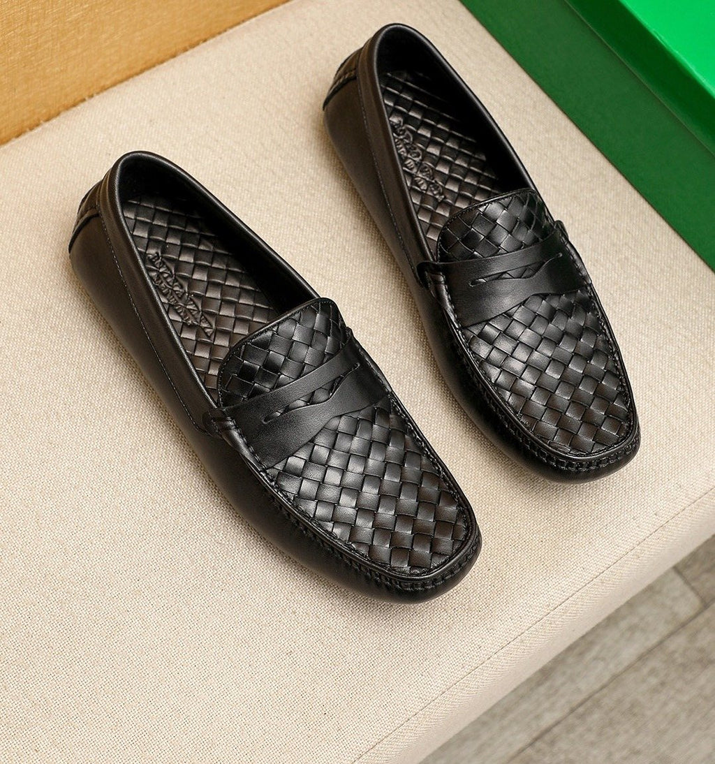 Bottega Veneta Black Woven Leather Loafers