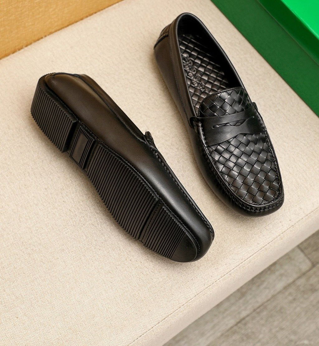 Bottega Veneta Black Woven Leather Loafers