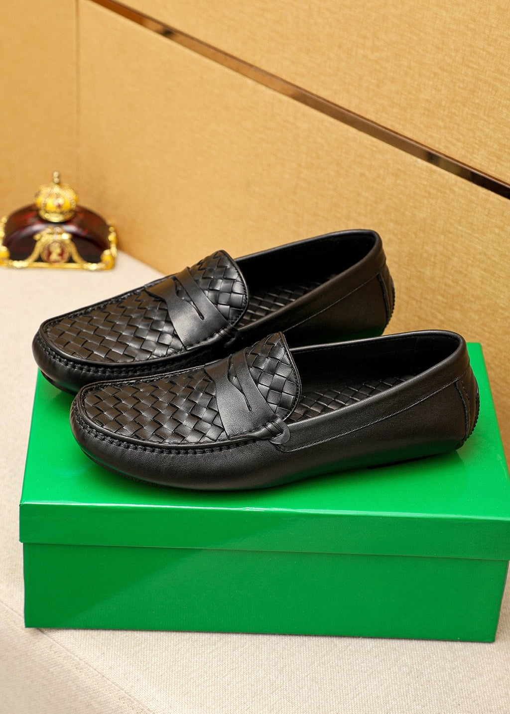 Bottega Veneta Black Woven Leather Loafers