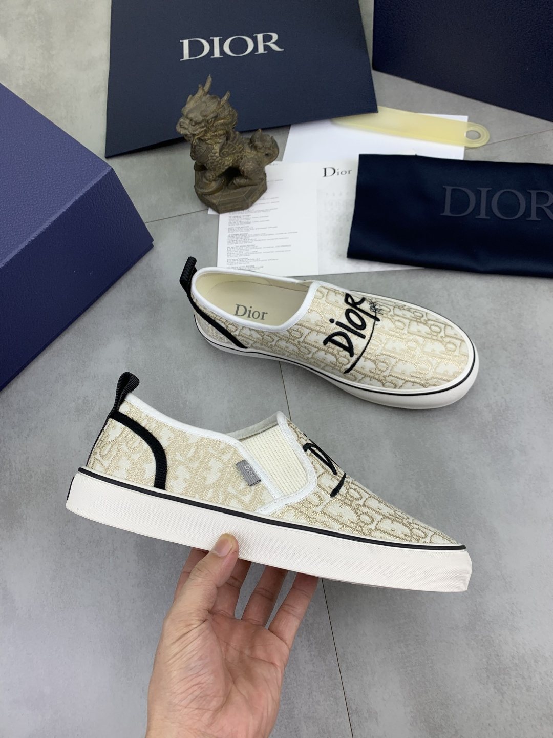 Dior Ivory Canvas Slip-On Sneakers