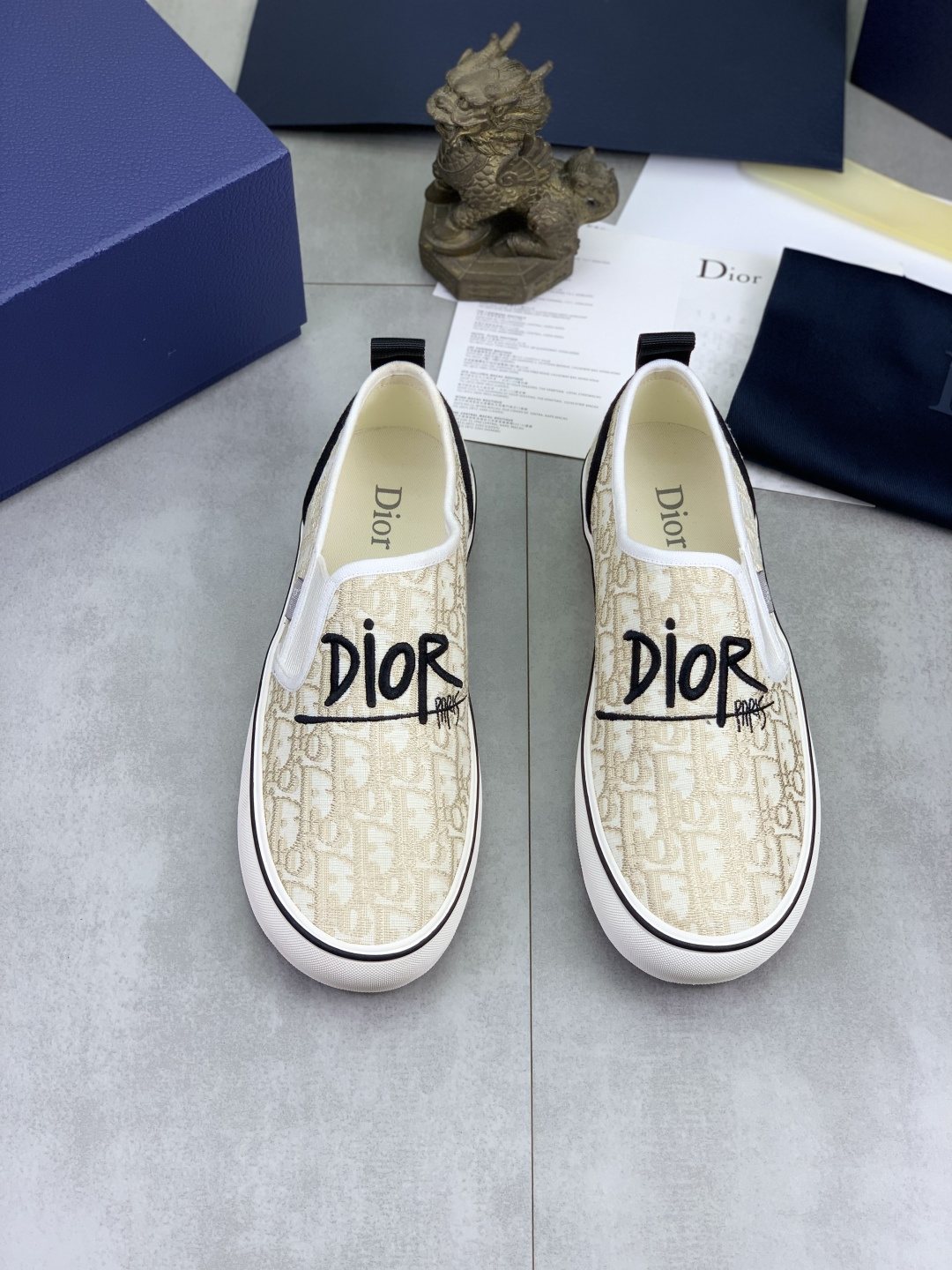 Dior Ivory Canvas Slip-On Sneakers
