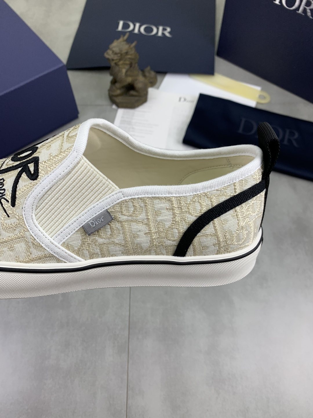 Dior Ivory Canvas Slip-On Sneakers