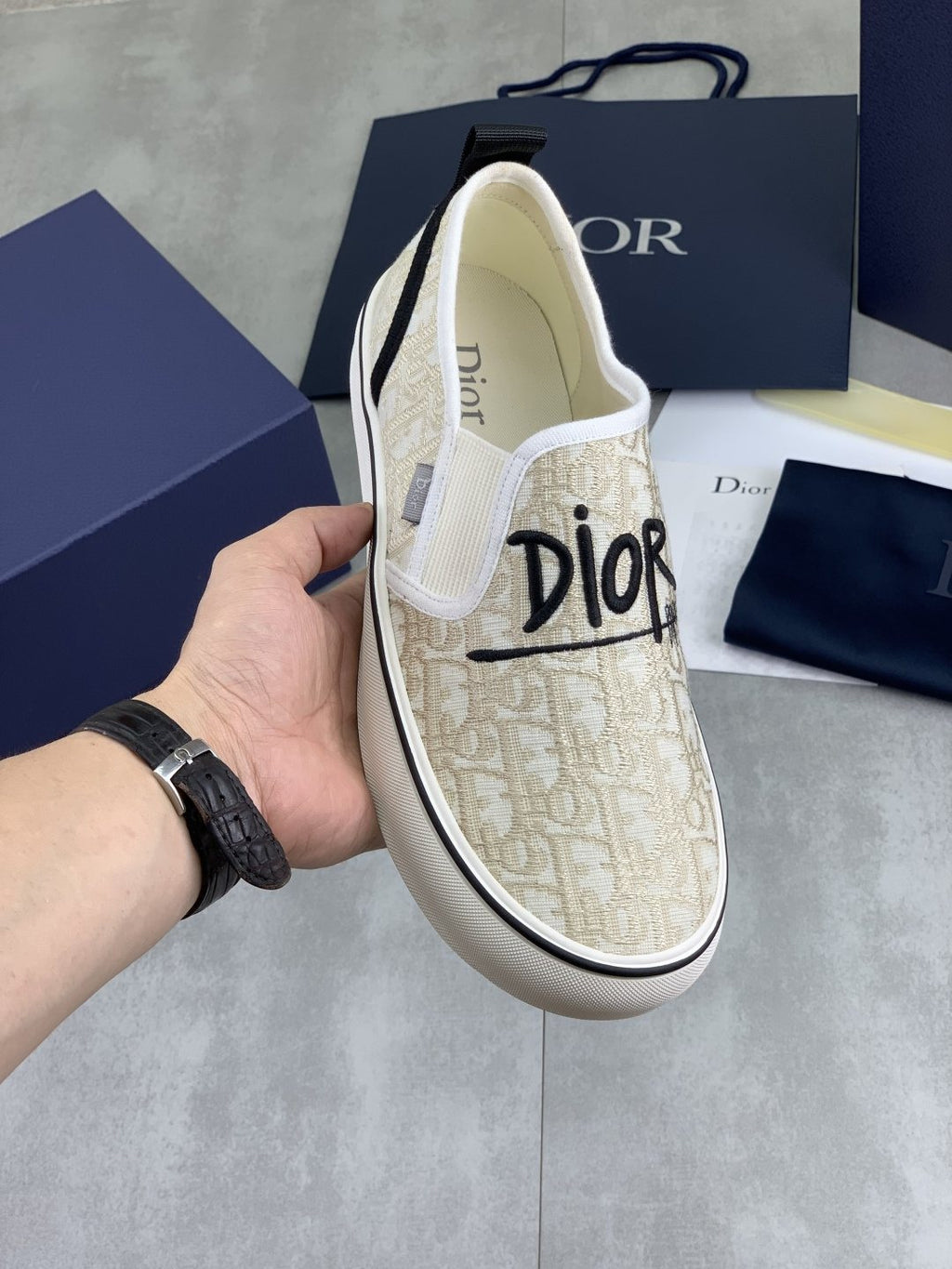 Dior Ivory Canvas Slip-On Sneakers